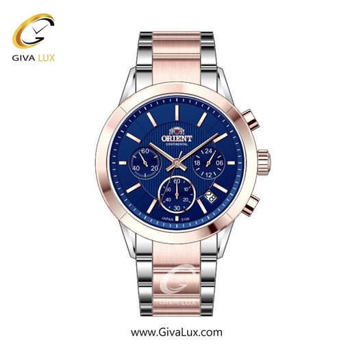 ساعت مچی اورجینال زنانه اورینت (کانتیننتال) | Orient (Continental) سه موتوره کرنوگراف رزگلد | نقره ای-رزگلد| سرمه ای| کد رفرنس 106