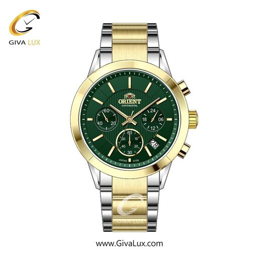 ساعت مچی اورجینال زنانه اورینت (کانتیننتال) | Orient (Continental) سه موتوره کرنوگراف طلایی | طلایی-نقره ای| سبز یشمی تیره| کد رفرنس 106