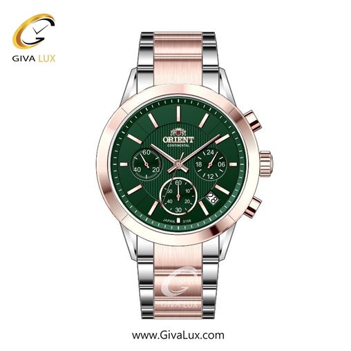 ساعت مچی اورجینال زنانه اورینت (کانتیننتال) | Orient (Continental) سه موتوره کرنوگراف رزگلد | رزگلد-نقره ای| سبز یشمی تیره| کد رفرنس 106