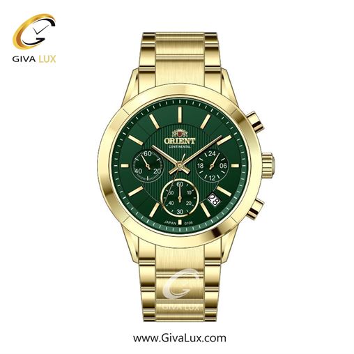 ساعت مچی اورجینال زنانه اورینت (کانتیننتال) | Orient (Continental) سه موتوره کرنوگراف طلایی | طلایی| سبز یشمی تیره| کد رفرنس 106