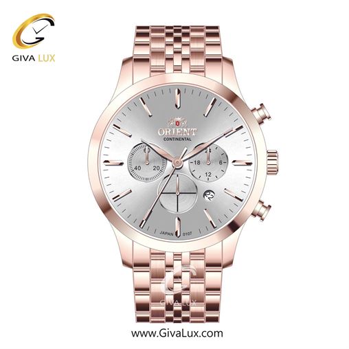 ساعت مچی اورجینال مردانه اورینت (کانتیننتال) | Orient (Continental) سه موتوره کرنوگراف رزگلد | رزگلد| نقره ای| کد رفرنس 107