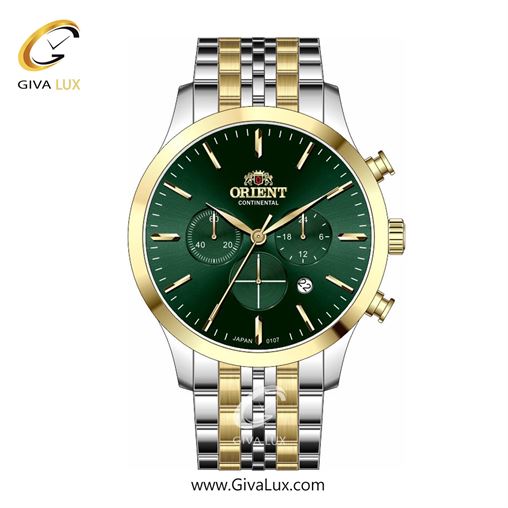 ساعت مچی اورجینال مردانه اورینت (کانتیننتال) | Orient (Continental) سه موتوره کرنوگراف طلایی | طلایی-نقره ای| سبز یشمی تیره| کد رفرنس 107