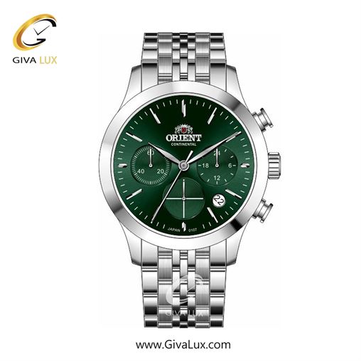 ساعت مچی اورجینال زنانه اورینت (کانتیننتال) | Orient (Continental) سه موتوره کرنوگراف نقره ای | نقره ای| سبز یشمی تیره| کد رفرنس 107