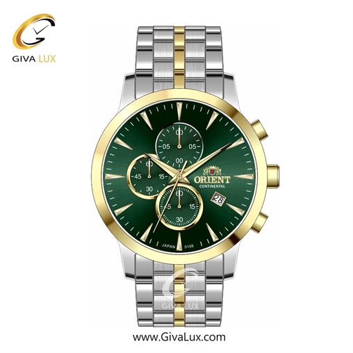 ساعت مچی اورجینال مردانه اورینت (کانتیننتال) | Orient (Continental) سه موتوره کرنوگراف طلایی | طلایی-نقره ای| سبز یشمی تیره| کد رفرنس 108