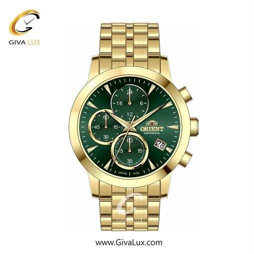 ساعت مچی اورجینال زنانه اورینت (کانتیننتال) | Orient (Continental) سه موتوره کرنوگراف طلایی | طلایی| سبز یشمی تیره| کد رفرنس 108