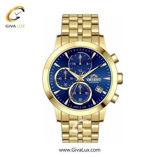 ساعت مچی اورجینال زنانه اورینت (کانتیننتال) | Orient (Continental) سه موتوره کرنوگراف طلایی | طلایی| سرمه ای| کد رفرنس 108