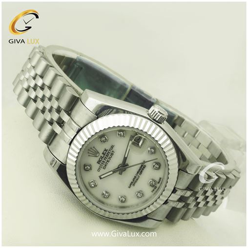 ساعت مچی زنانه فول استیل رولکس مدل دیت جاست نقره ای | نقره ای| سفید صدفی|