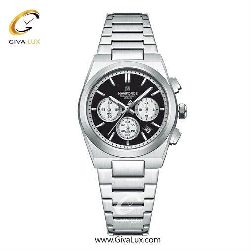 ساعت مچی اورجینال ناوی فورس زنانه سه موتوره کرنوگراف نقره ای | نقره ای | مشکی | کد رفرنس NF8048-S/B/S