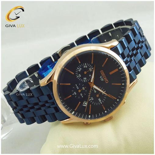 ساعت مچی مردانه سه موتوره کرنوگراف فول استیل سرمه ای سیکو