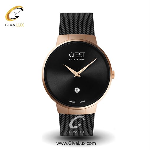 ساعت مچی اورجینال مردانه کرست | Crest  رزگلد | مشکی| مشکی| کد رفرنس Crest 6027-2