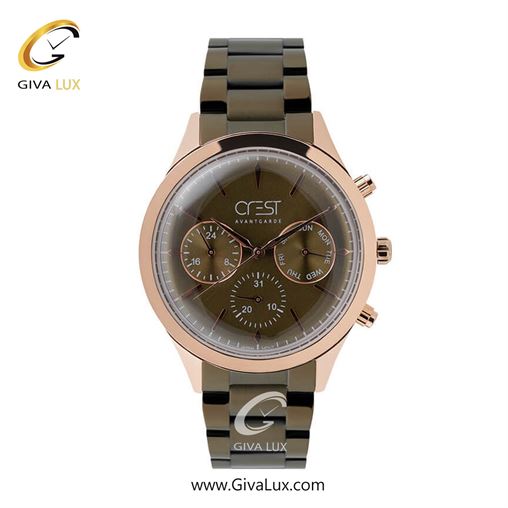 ساعت مچی اورجینال مردانه کرست | Crest سه موتوره فول تایم رزگلد | زیتونی| زیتونی| کد رفرنس Crest 6156-4