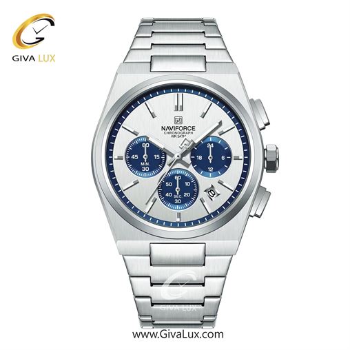 ساعت مچی اورجینال ناوی فورس مردانه سه موتوره کرنوگراف نقره ای | نقره ای | آبی | کد رفرنس NF8048-S/BE/S