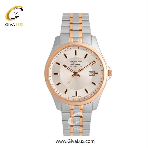 ساعت مچی اورجینال مردانه کرست | Crest رزگلد-نقره ای | رزگلد-نقره ای| شامپاینی| کد رفرنس Crest 9057-7G