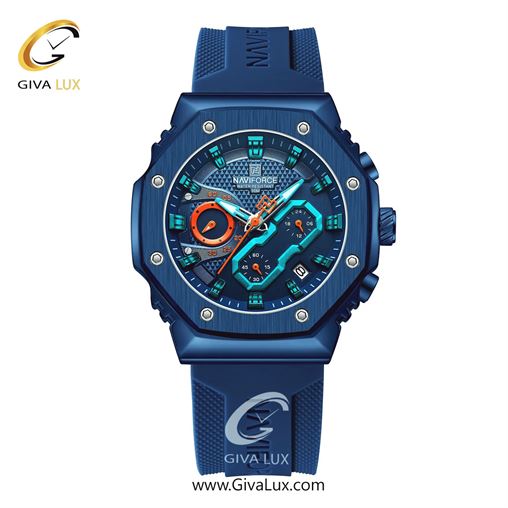 ساعت مچی اورجینال ناوی فورس مردانه سه موتوره کرنوگراف آبی | آبی | آبی | کد رفرنس NF8035-BE/BE/BE