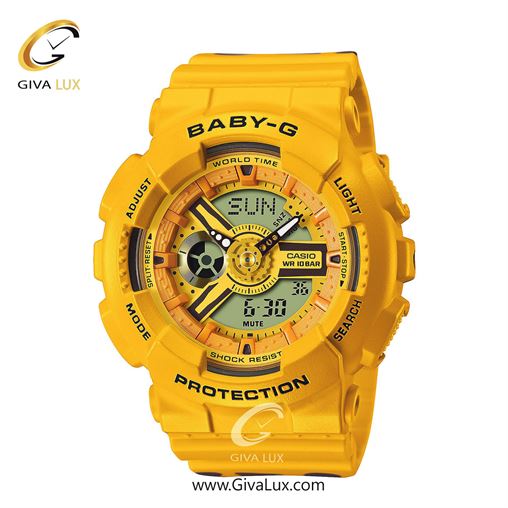 ساعت مچی اورجینال زنانه کاسیو Casio دو زمانه زرد | زرد| زرد| کد رفرنس بیبی جی BABY-G BA-110XSLC-9AER
