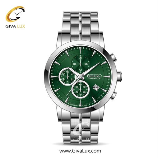 ساعت مچی اورجینال مردانه سیکو (کانتیننتال) | Seiko (Continental)  سه موتوره کرنوگراف نقره ای | نقره ای| سبز یشمی تیره| کد رفرنس 0428