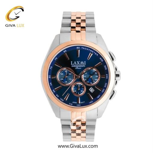 ساعت مچی اورجینال مردانه لاکسمی سه موتوره کرنوگراف رزگلد | نقره ای-رزگلد| سرمه ای| کد رفرنس 8544-15G