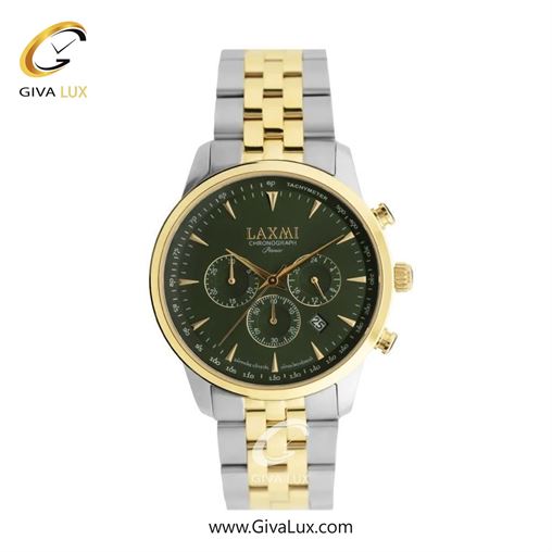ساعت مچی اورجینال مردانه لاکسمی سه موتوره کرنوگراف طلایی | طلایی-نقره ای| سبز یشمی تیره| کد رفرنس 8563-5G