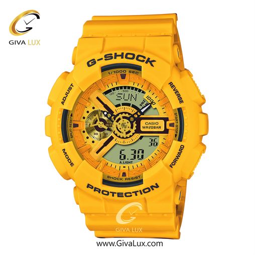 ساعت مچی اورجینال مردانه کاسیو Casio دو زمانه زرد | زرد| زرد| کد رفرنس جی شاک G-Shock GA-110SLC-9A 