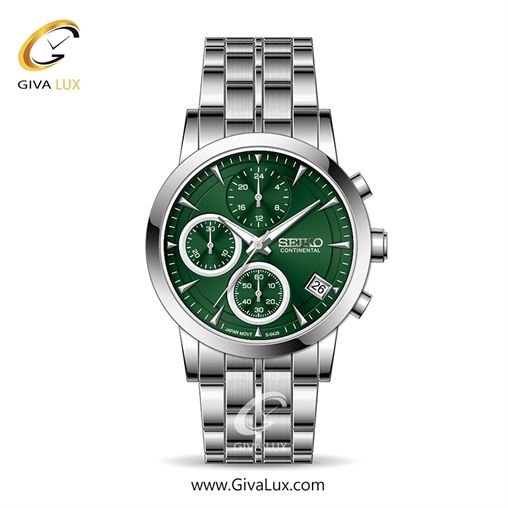 ساعت مچی اورجینال زنانه سیکو (کانتیننتال) | Seiko (Continental)  سه موتوره کرنوگراف نقره ای | نقره ای| سبز یشمی تیره| کد رفرنس 0428