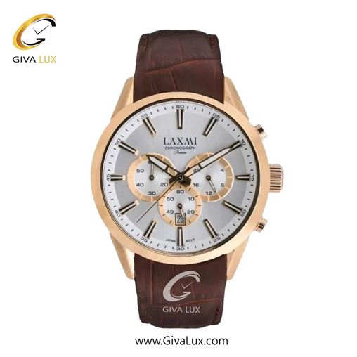 ساعت مچی اورجینال زنانه لاکسمی سه موتوره کرنوگراف رزگلد | قهوه ای| نقره ای| کد رفرنس 8543-4L