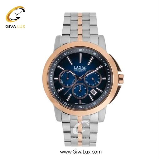 ساعت مچی اورجینال زنانه لاکسمی سه موتوره کرنوگراف رزگلد | نقره ای-رزگلد| سرمه ای| کد رفرنس 8552-8L