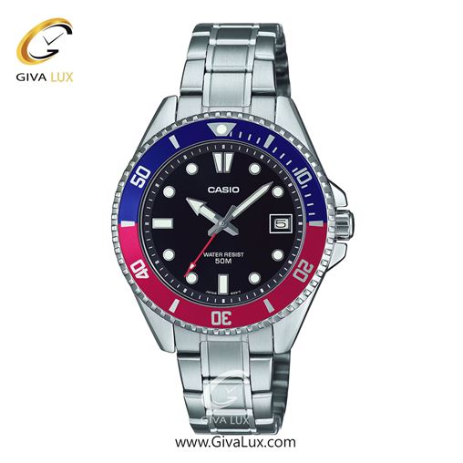 ساعت مچی اورجینال زنانه کاسیو Casio نقره ای-سرخابی-آبی کاربنی | نقره ای| مشکی| کد رفرنس MDV-10D-1A3VDF