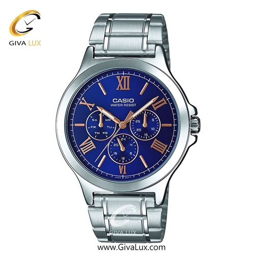ساعت مچی اورجینال مردانه کاسیو Casio سه موتوره فول تایم نقره ای | نقره ای| آبی کاربنی| کد رفرنس MTP-V300D-2AUDF