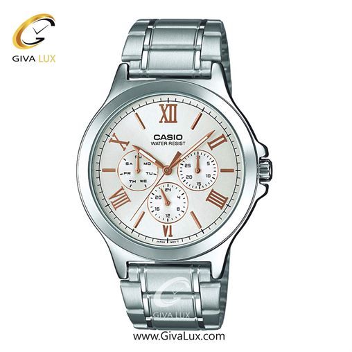 ساعت مچی اورجینال مردانه کاسیو Casio سه موتوره فول تایم نقره ای | نقره ای| کرم| کد رفرنس MTP-V300D-7A2UDF