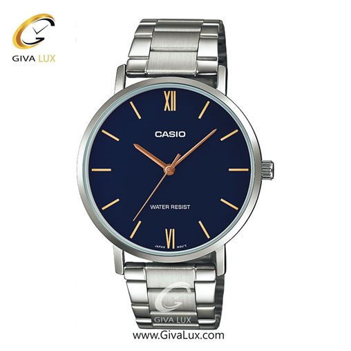 ساعت مچی اورجینال مردانه کاسیو Casio نقره ای | نقره ای| سرمه ای| کد رفرنس MTP-VT01D-2BUDF