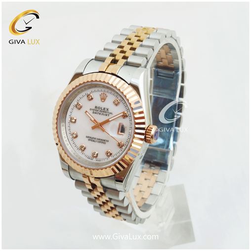 ساعت مچی مردانه فول استیل رولکس مدل دیت جاست رزگلد | نقره ای| سفید صدفی|