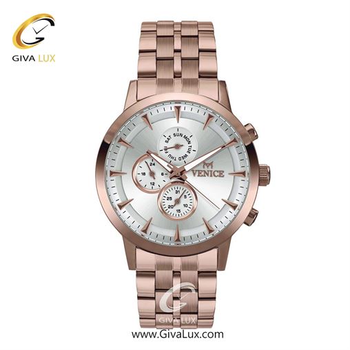 ساعت مچی اورجینال مردانه ونیز سه موتوره فول تایم رزگلد | رزگلد| نقره ای| کد رفرنس V800013102