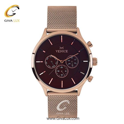 ساعت مچی اورجینال مردانه ونیز سه موتوره فول تایم رزگلد | رزگلد| قهوه ای| کد رفرنس V800593502