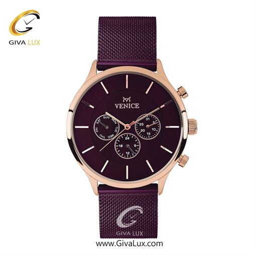 ساعت مچی اورجینال مردانه ونیز سه موتوره فول تایم رزگلد | بنفش| بنفش| کد رفرنس V800598402