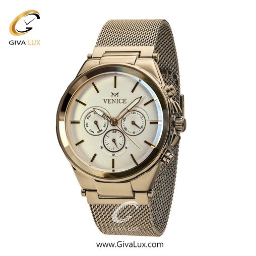 ساعت مچی اورجینال مردانه ونیز سه موتوره فول تایم طلایی | طلایی| کرم| کد رفرنس V800872002