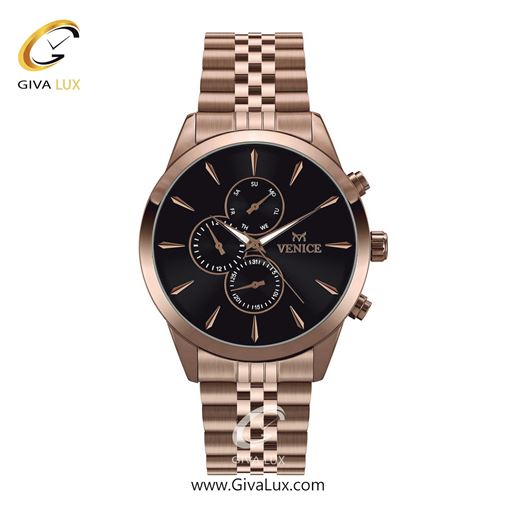 ساعت مچی اورجینال مردانه ونیز سه موتوره فول تایم رزگلد | رزگلد| مشکی| کد رفرنس V801163402