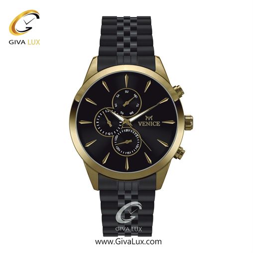 ساعت مچی اورجینال مردانه ونیز سه موتوره فول تایم طلایی | مشکی| مشکی| کد رفرنس V801167002
