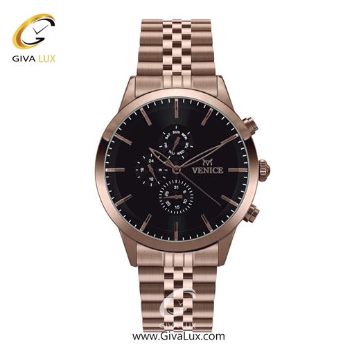 ساعت مچی اورجینال مردانه ونیز سه موتوره فول تایم رزگلد | رزگلد| مشکی| کد رفرنس V801203402