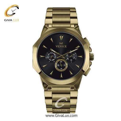 ساعت مچی اورجینال مردانه ونیز سه موتوره فول تایم طلایی | طلایی| مشکی| کد رفرنس V801222502