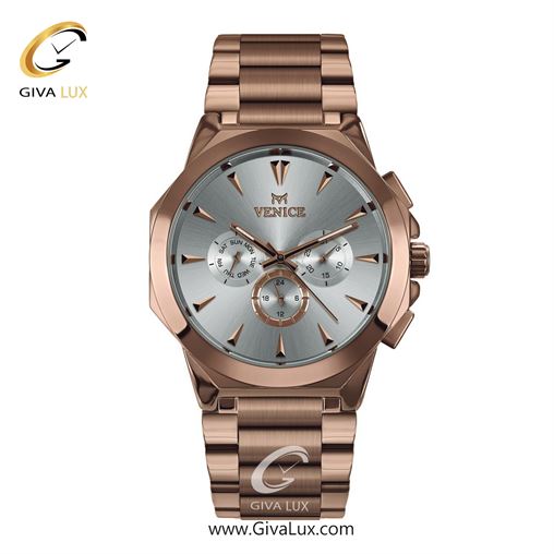 ساعت مچی اورجینال مردانه ونیز سه موتوره فول تایم رزگلد | رزگلد| نقره ای| کد رفرنس V801223102