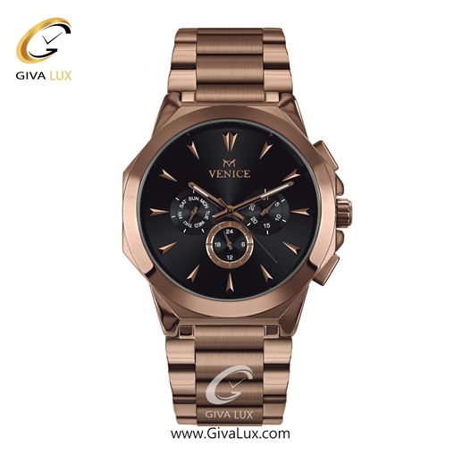 ساعت مچی اورجینال مردانه ونیز سه موتوره فول تایم رزگلد | رزگلد| مشکی| کد رفرنس V801223402