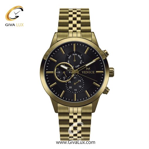 ساعت مچی اورجینال مردانه ونیز سه موتوره فول تایم طلایی | طلایی| مشکی| کد رفرنس V801232502
