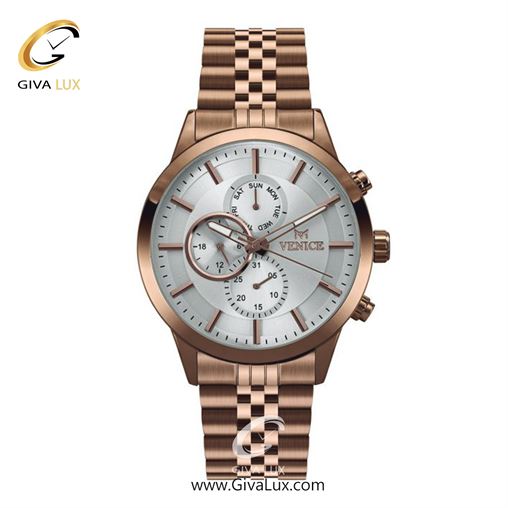 ساعت مچی اورجینال مردانه ونیز سه موتوره فول تایم رزگلد | رزگلد| نقره ای| کد رفرنس V801233102