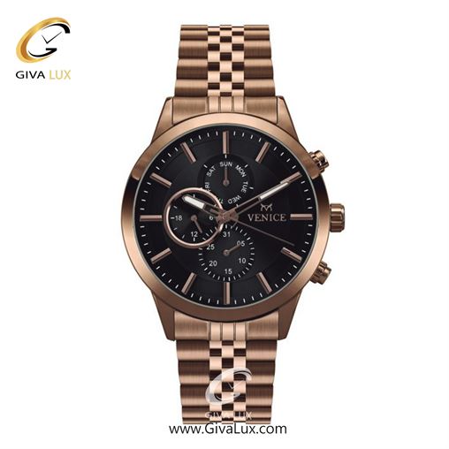 ساعت مچی اورجینال مردانه ونیز سه موتوره فول تایم رزگلد | رزگلد| مشکی| کد رفرنس V801233402
