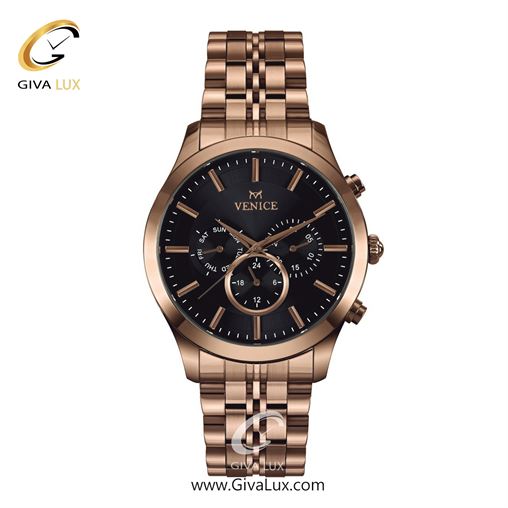 ساعت مچی اورجینال مردانه ونیز سه موتوره فول تایم رزگلد | رزگلد| مشکی| کد رفرنس V801263402