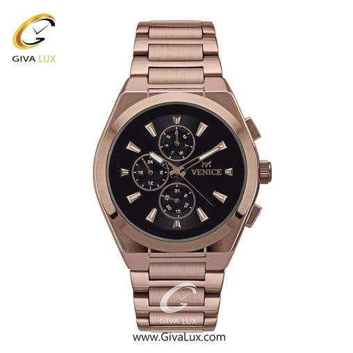 ساعت مچی اورجینال مردانه ونیز سه موتوره فول تایم رزگلد | رزگلد| مشکی| کد رفرنس V801273402