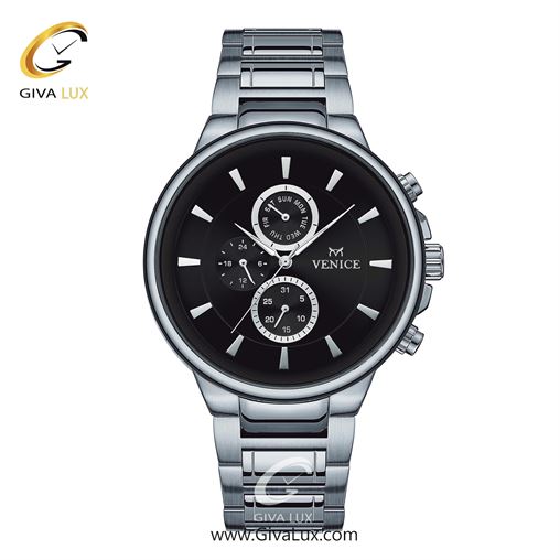ساعت مچی اورجینال مردانه ونیز سه موتوره فول تایم نقره ای | نقره ای| مشکی| کد رفرنس V801541502