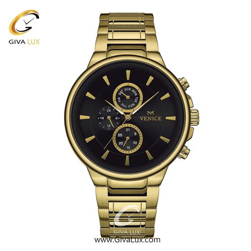 ساعت مچی اورجینال مردانه ونیز سه موتوره فول تایم طلایی | طلایی| مشکی| کد رفرنس V801542502