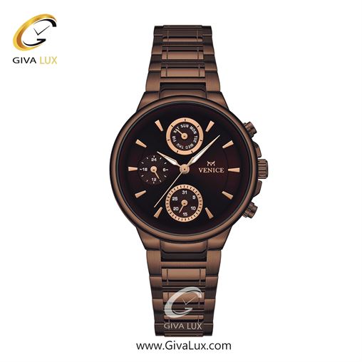 ساعت مچی اورجینال زنانه ونیز سه موتوره فول تایم کافی | کافی| قهوه ای| کد رفرنس V801543901
