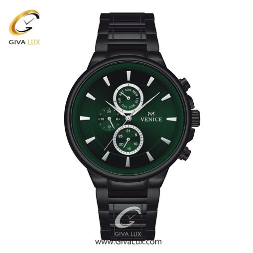 ساعت مچی اورجینال مردانه ونیز سه موتوره فول تایم مشکی | مشکی| سبز یشمی تیره| کد رفرنس V801544502